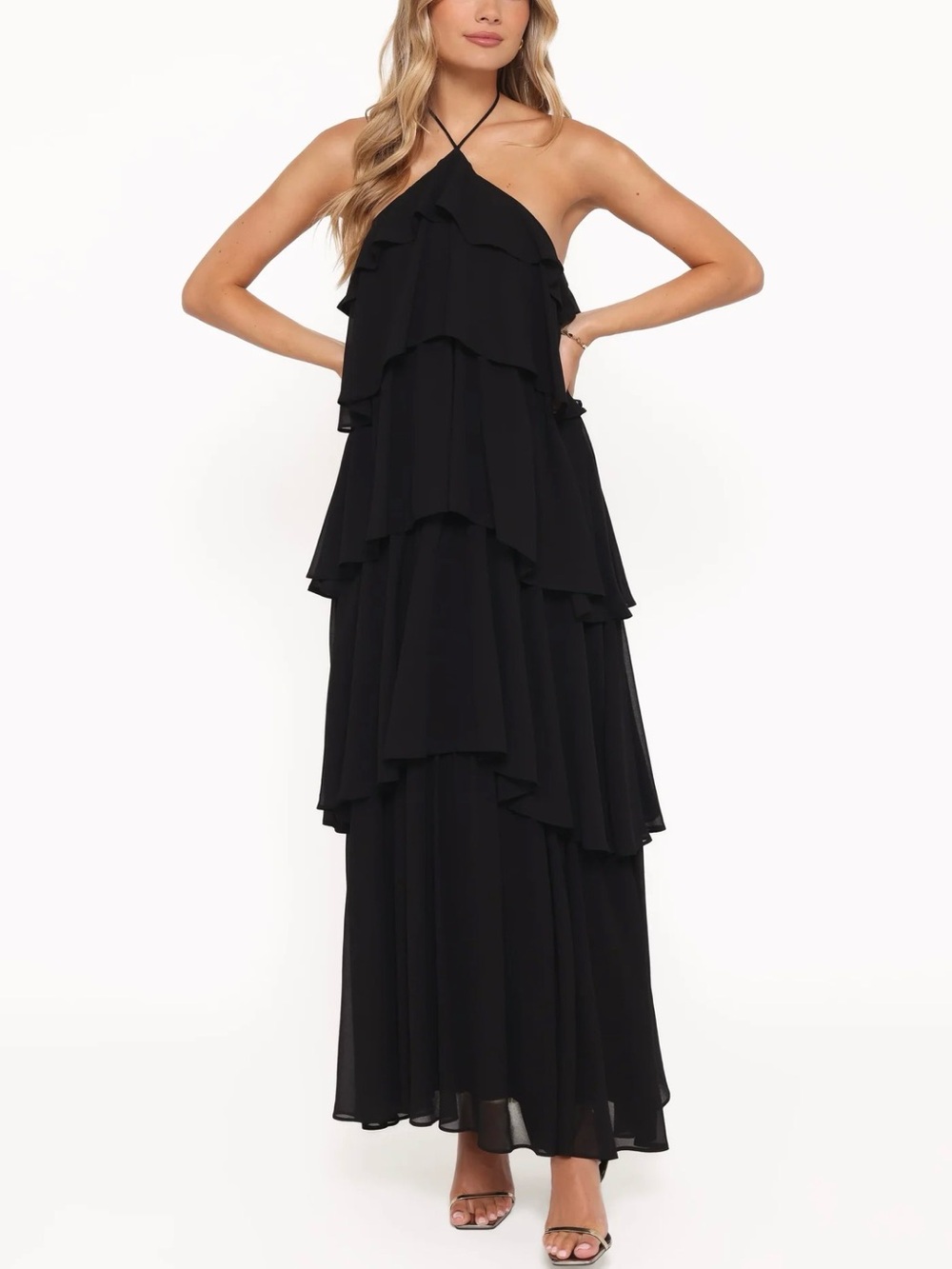 Petal & Pup Chasity Black Halterneck Tiered Ruffle Maxi Dress - Picture 6 of 6